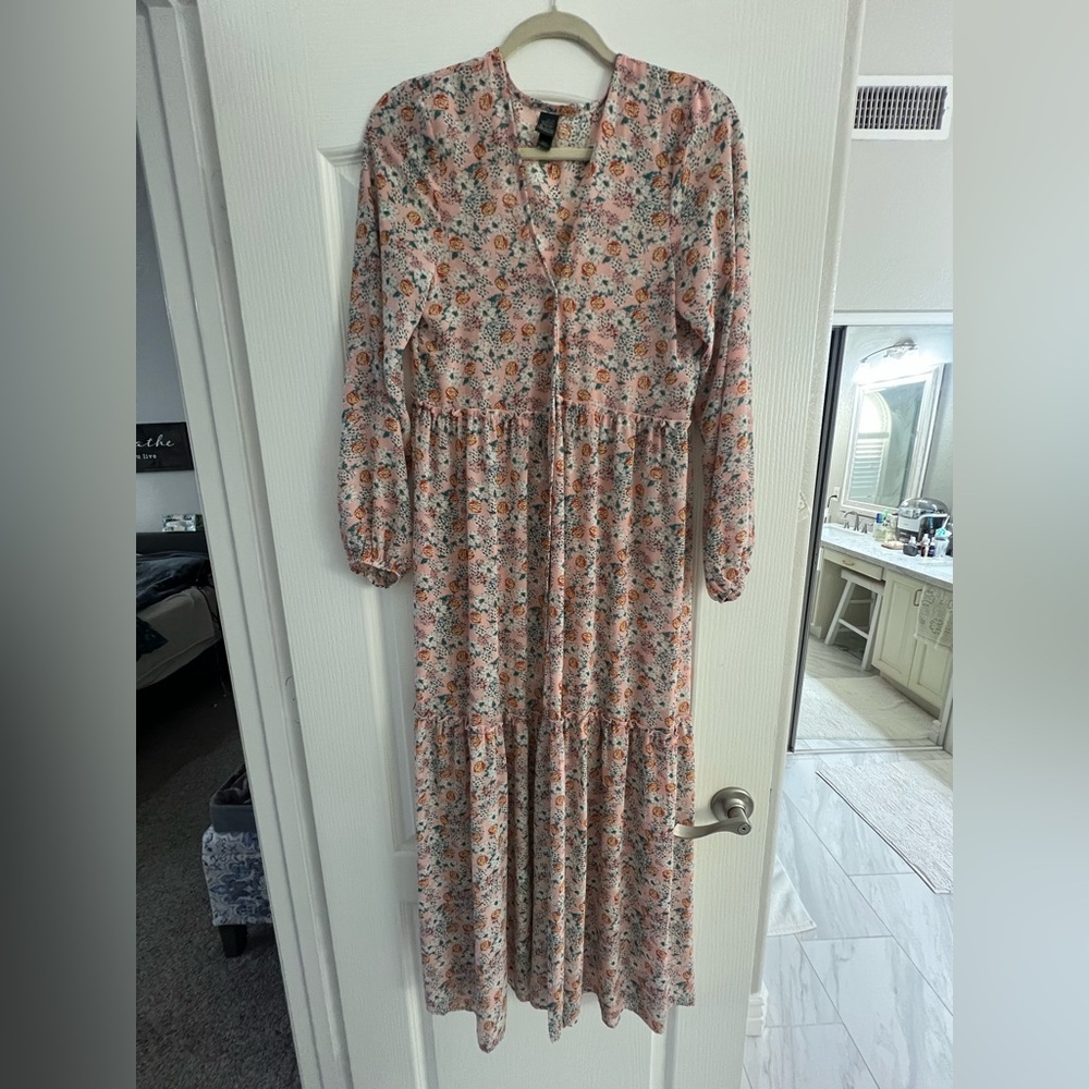 Wild Fable Cream Tan V-Neck Bishop Sleeve Sundress